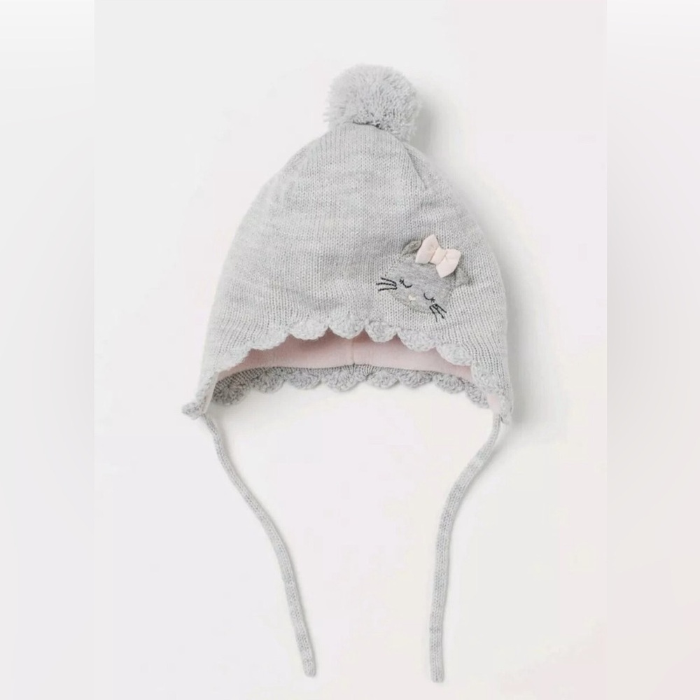 H&M Cat Bow Knit Fleece Pom Beanie Hat
